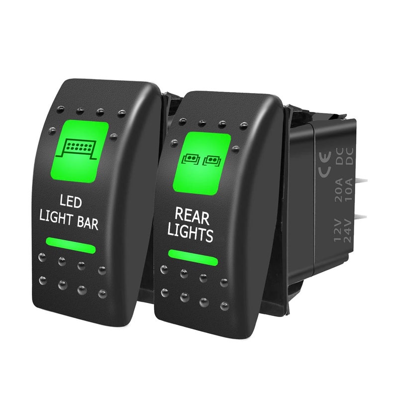 FXC LED Light Bar + Rear Lights Waterproof Rocker Switch On/Off 5 PIN SPST Switches w/Green Backlit 12V 24V Toggle Switches Compatible for Polaris RZR Can-Am ATV UTV Car Truck Rv - Image 1